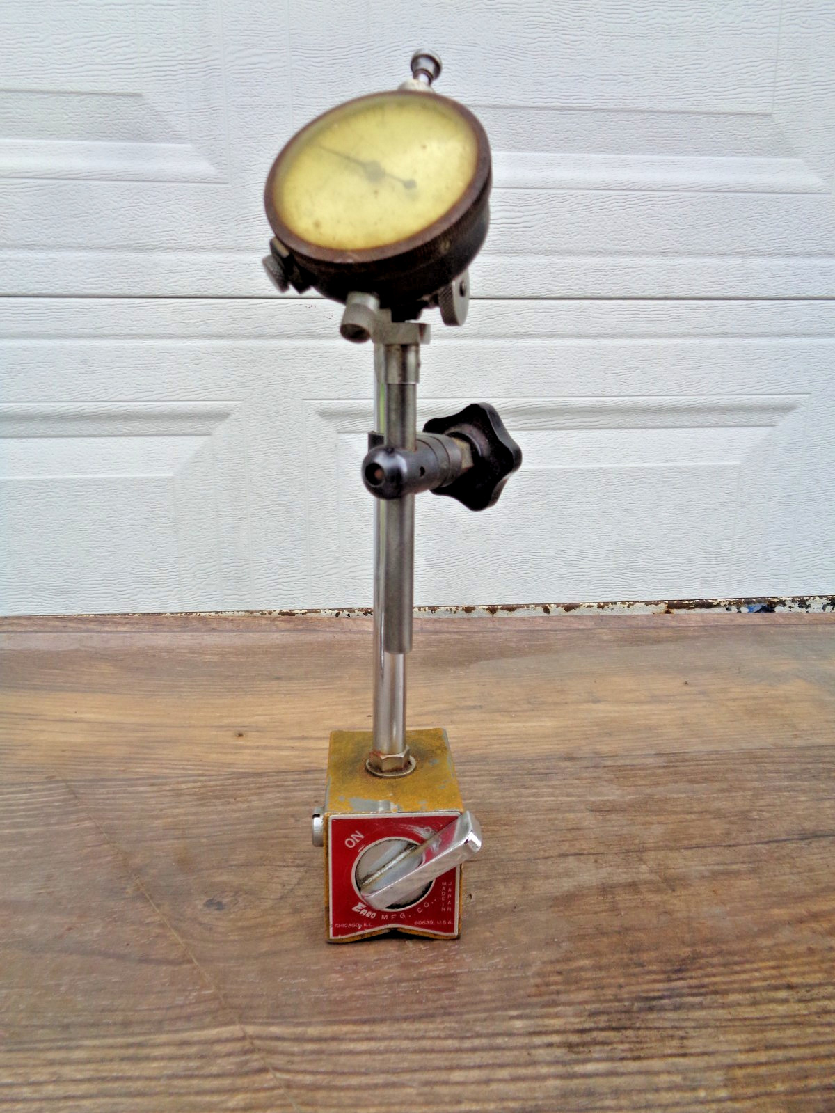 Vintage Enco Mfg. Dial Indicator On/Off Magnetic Switch Base w/Gauge