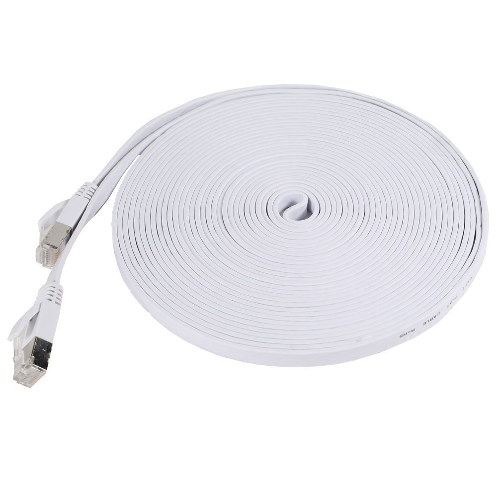 New 25' Category 7 Cat7 Network Ethernet LAN Patch Flat Cable Cord White 25 ft