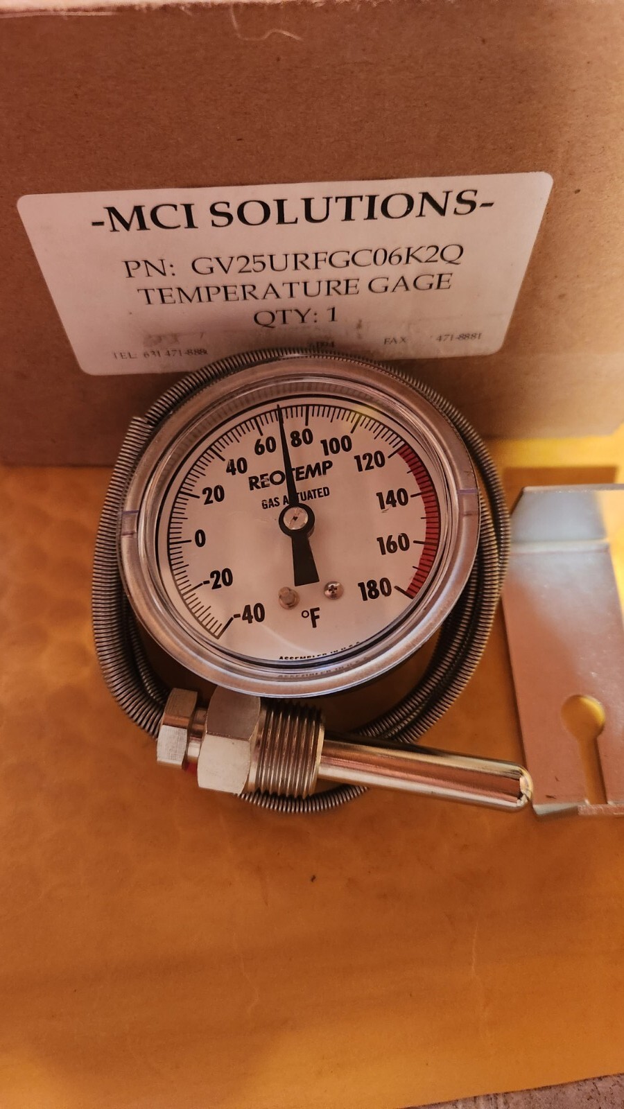 NEW REOTEMP GAS ACTUATED THERMOMETER MCI SOLUTIONS GV25URFGC06K2Q  [5412-14]