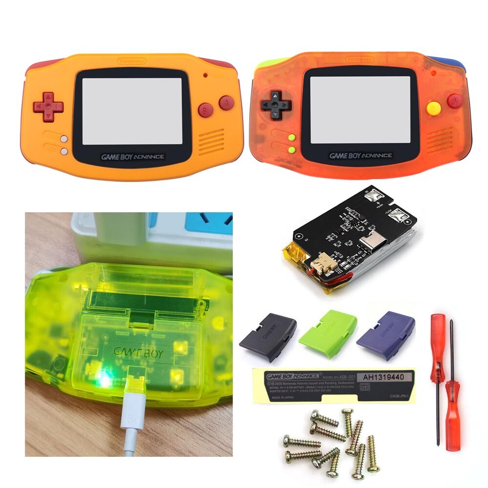 Game Boy GBA Rechargeable Housing Shell W/USB-C Battery For IPS V5/V2 LCD Screen