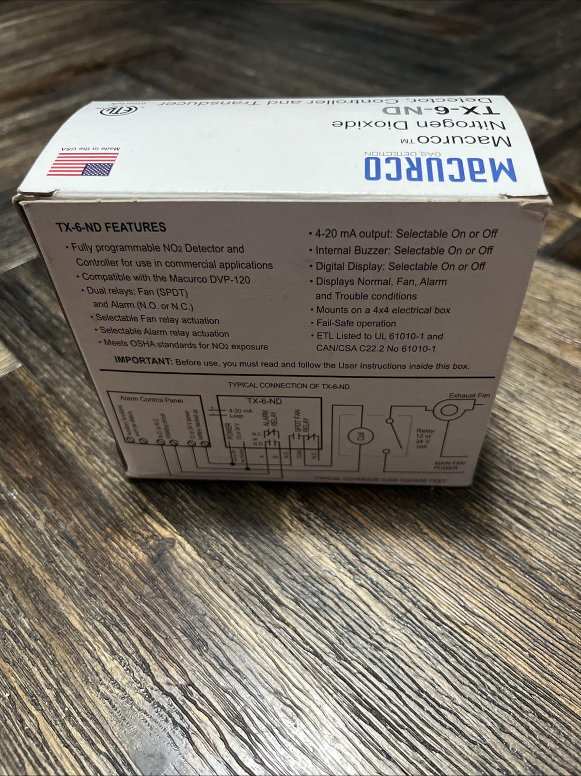 TX-6-ND Macurco Nitrogen Dioxide Detector, Controller And Transducer