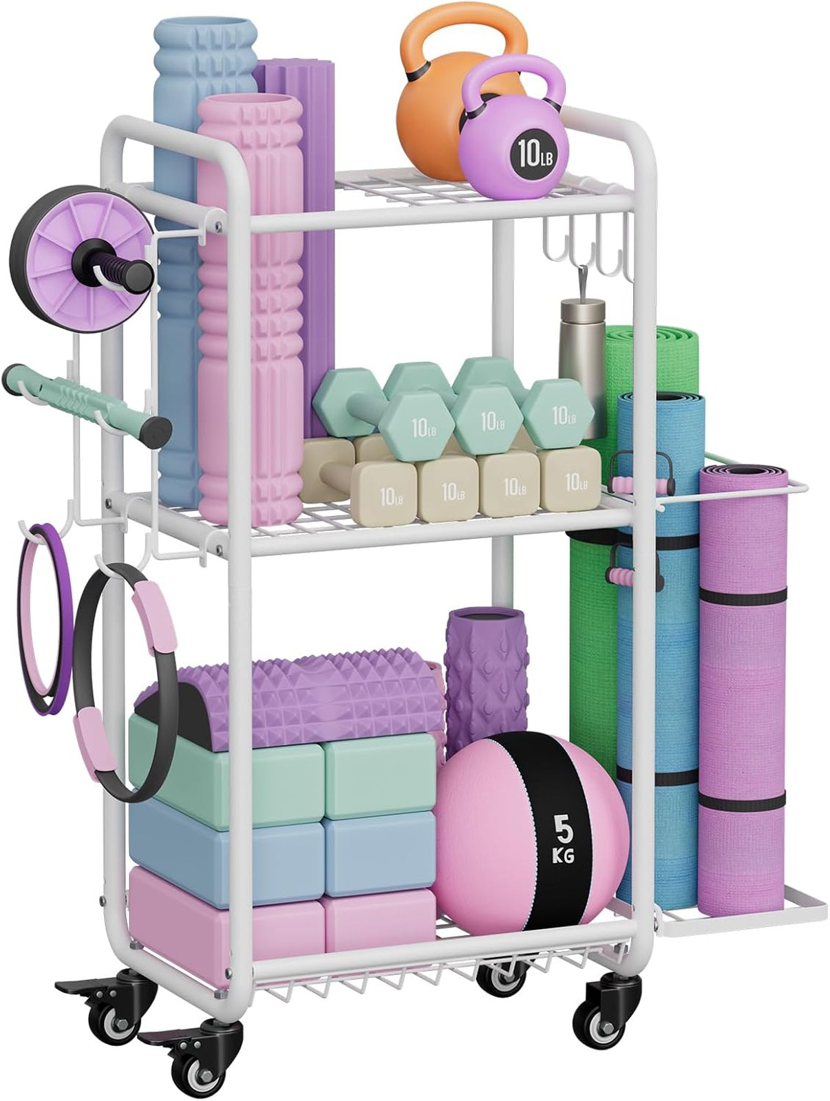 Multi-Functional Fitness Storage Rack with Heavy-Duty Steel Construction for Gym