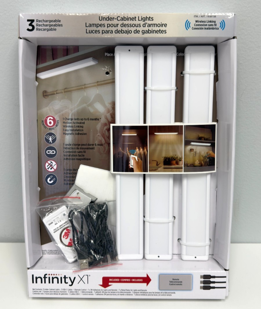 Infinity X1 Under Cabinet Light, 3 Pack 200 Lm Cabinet Lights with Touch Remote