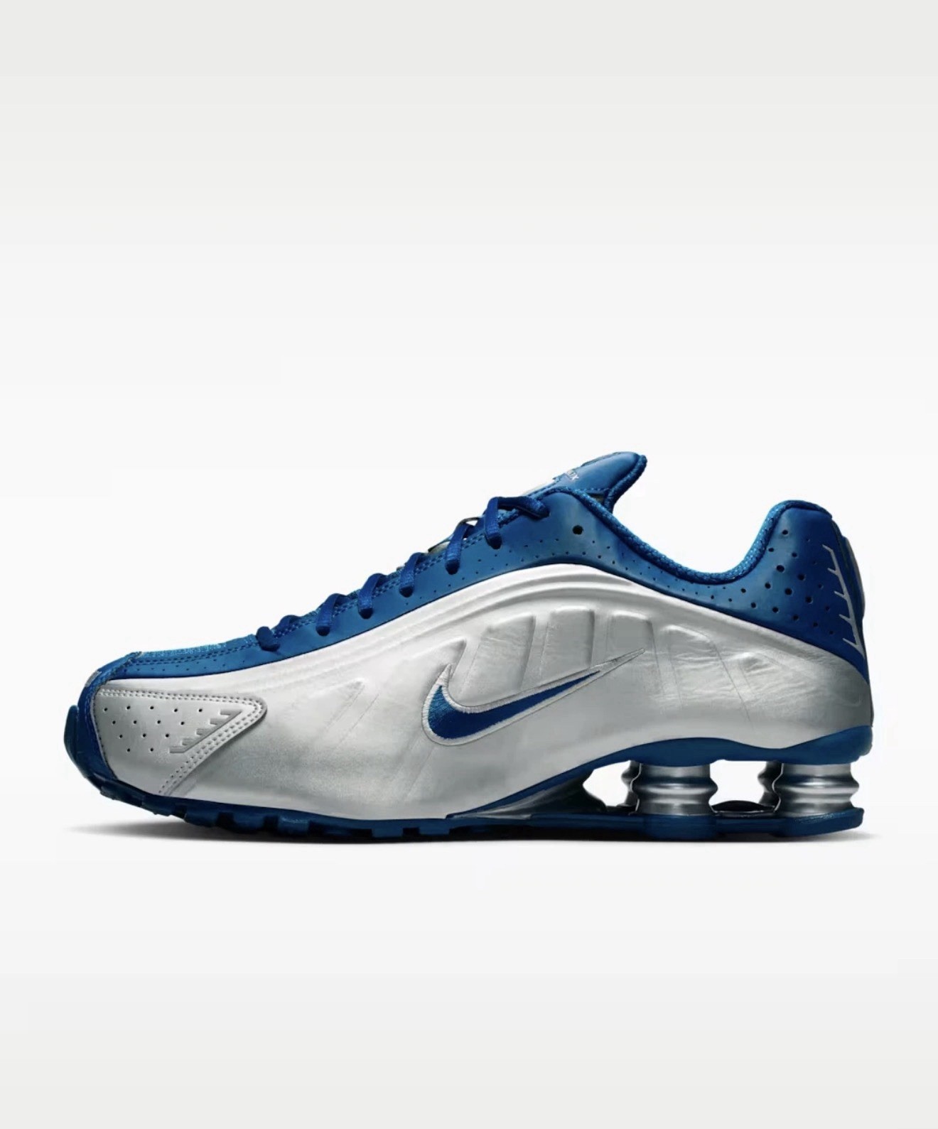 Nike Shox R4 Court Blue Metallic Silver Running Sneakers IQ9391-476 Men's Sizes