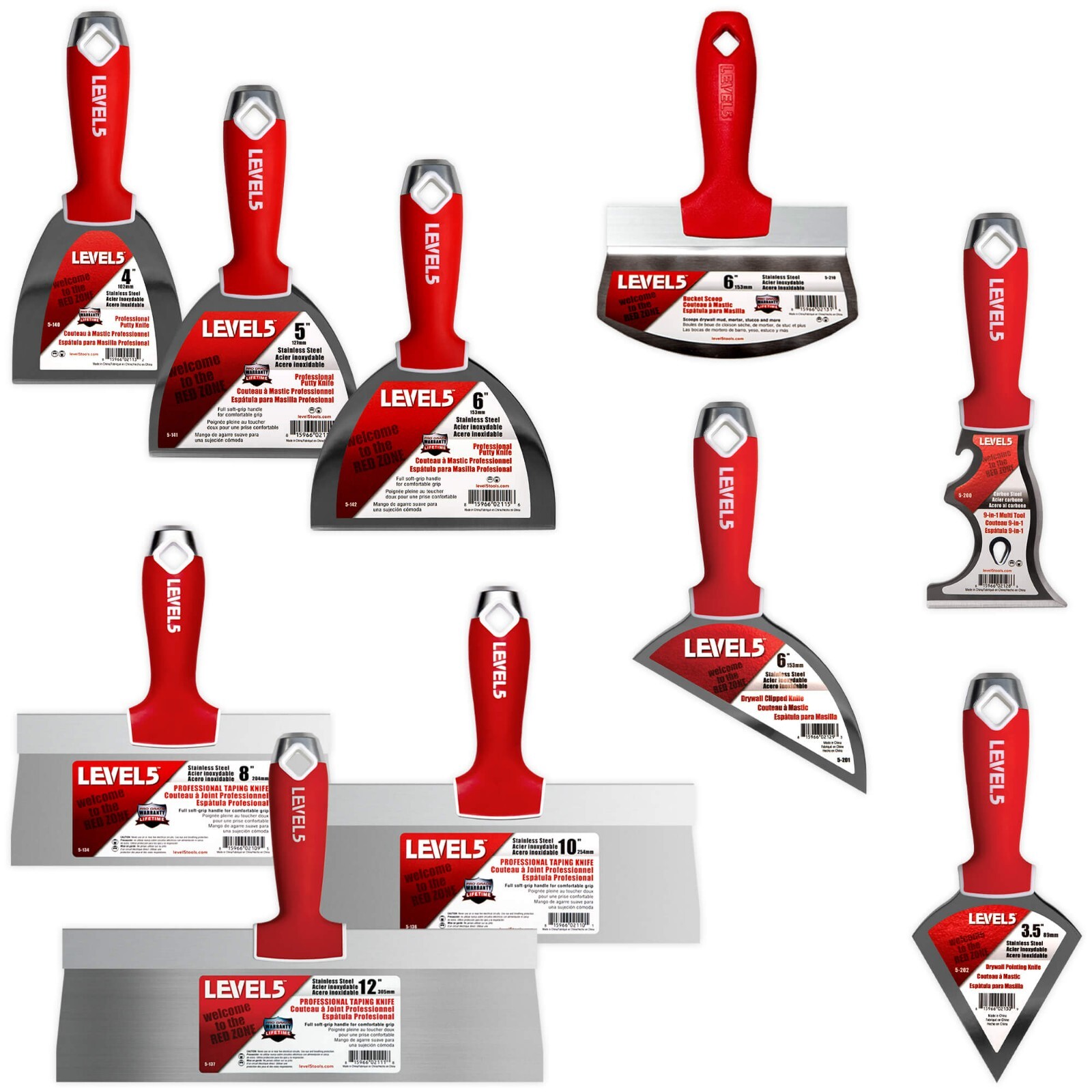 LEVEL5 Drywall Finishing Hand Tool Set | Stainless Steel | Pro Grade | 5-623