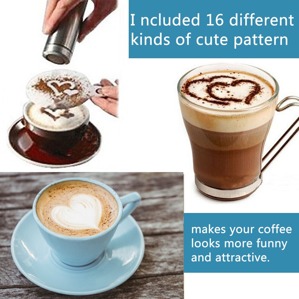 16Pcs Plastic Coffee Template Stencils Cappuccino Chocolate Latte Strew Pad Art