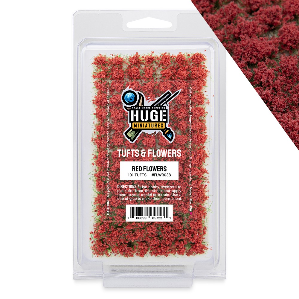 Huge Miniatures Flower Tufts, Red Huge Minis – 100 Self-Adhesive Grass Tufts