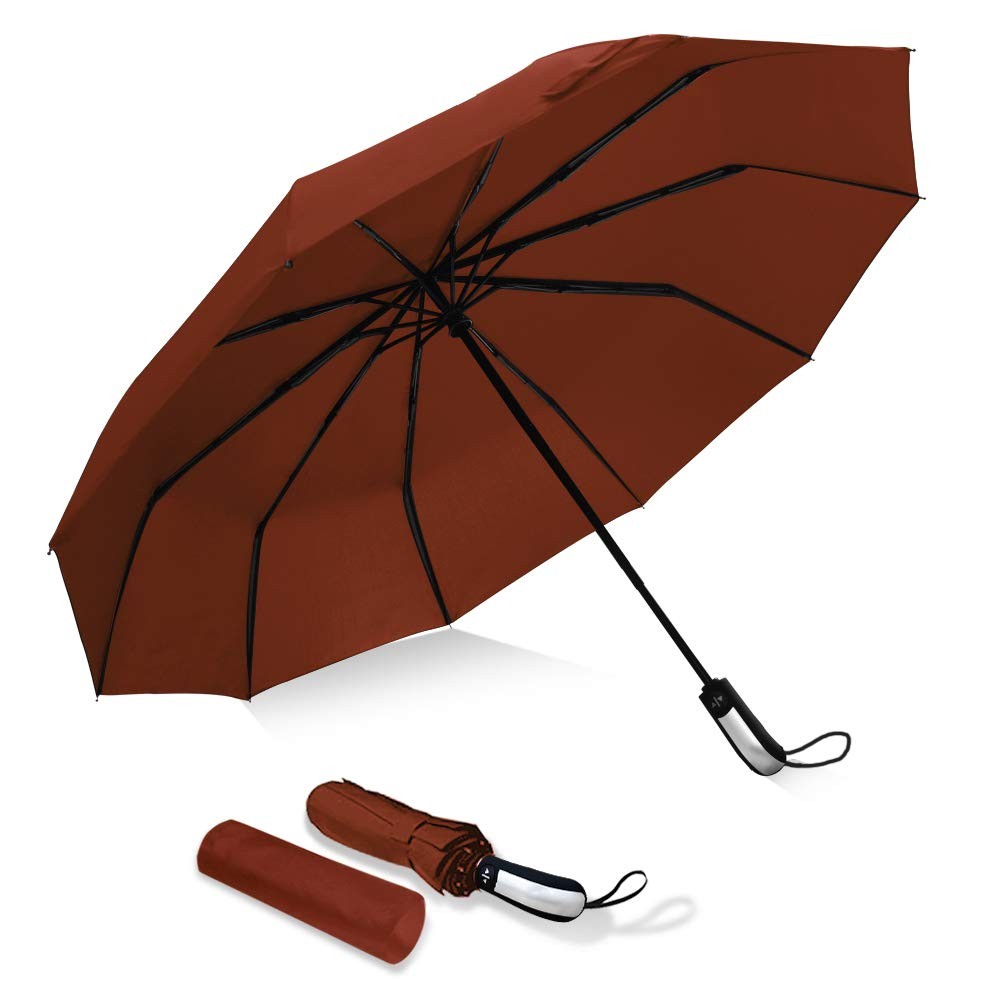 Vedouci USA Folding Umbrella 10 Ribs Compact Travel 13 inch, Brown