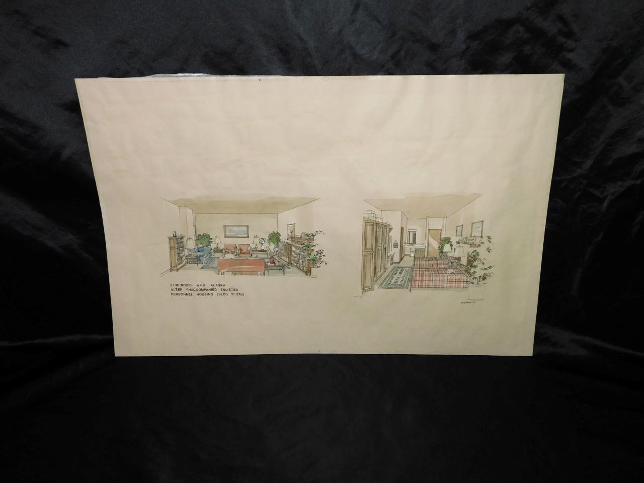 Vtg 1984 Elmendorf AFB Alaska Painting Housing Rec Room Enlisted Personnel Art