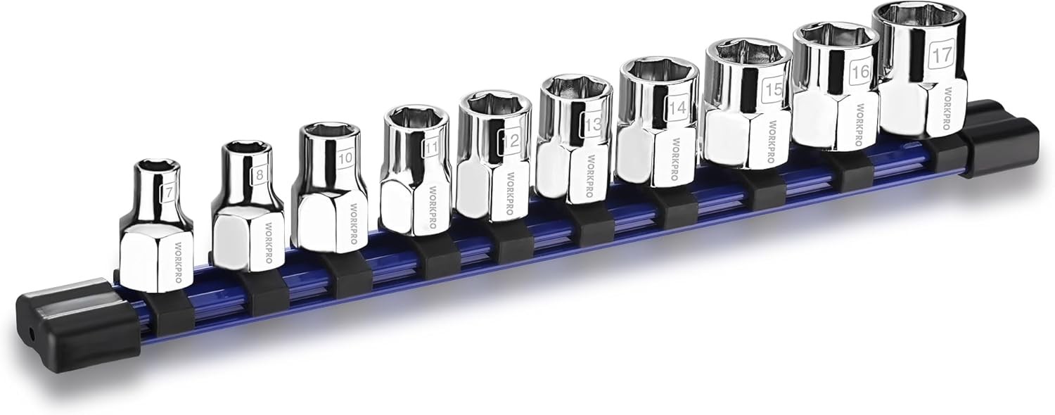WORKPRO 10PCS 3/8" Dr Hex Socket Set Standard Shallow Sockets w/Organizer Metric