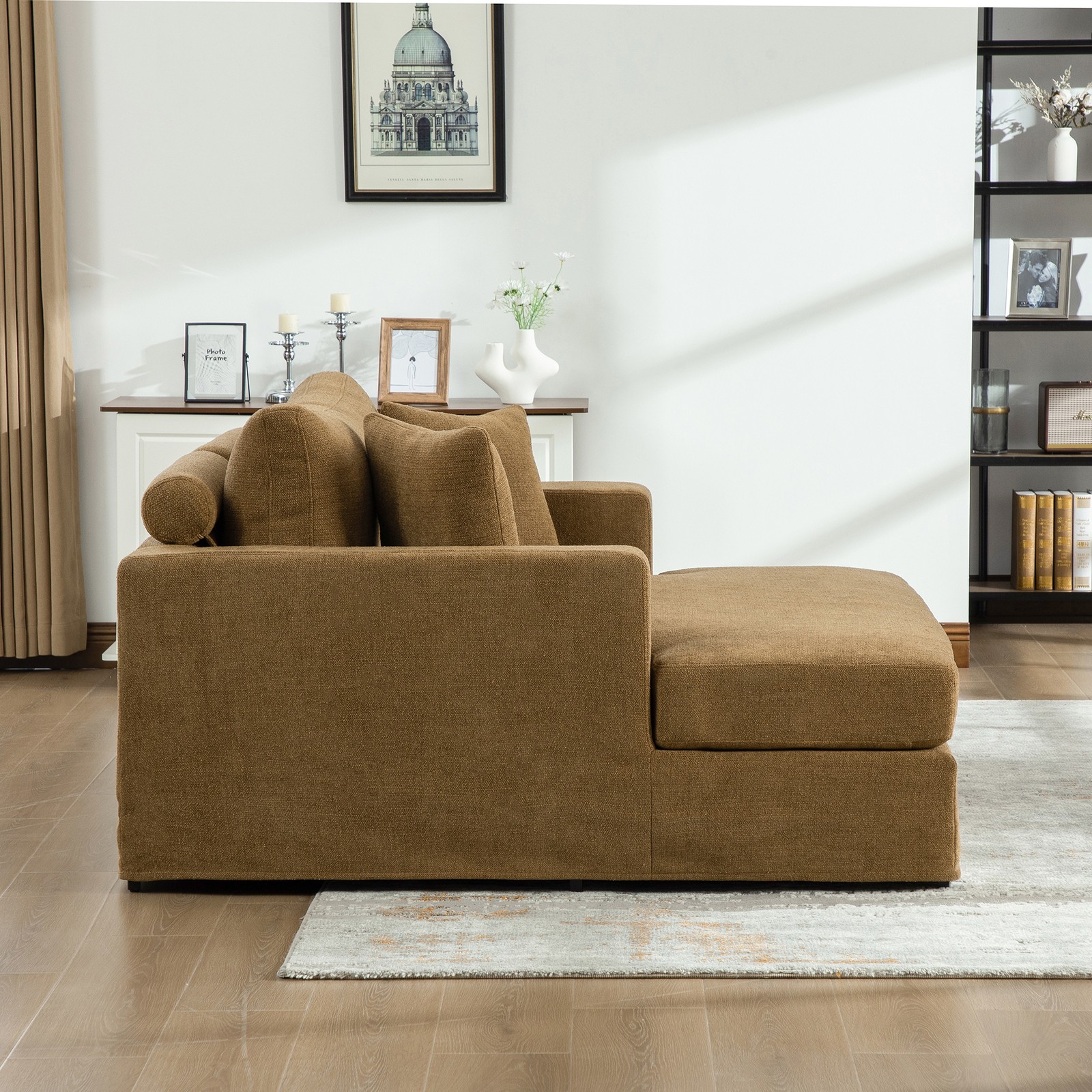 56.3" Wide Extra-Large Sofa Bed, Chenille Linen Fabric, Sturdy Metal Legs, Str