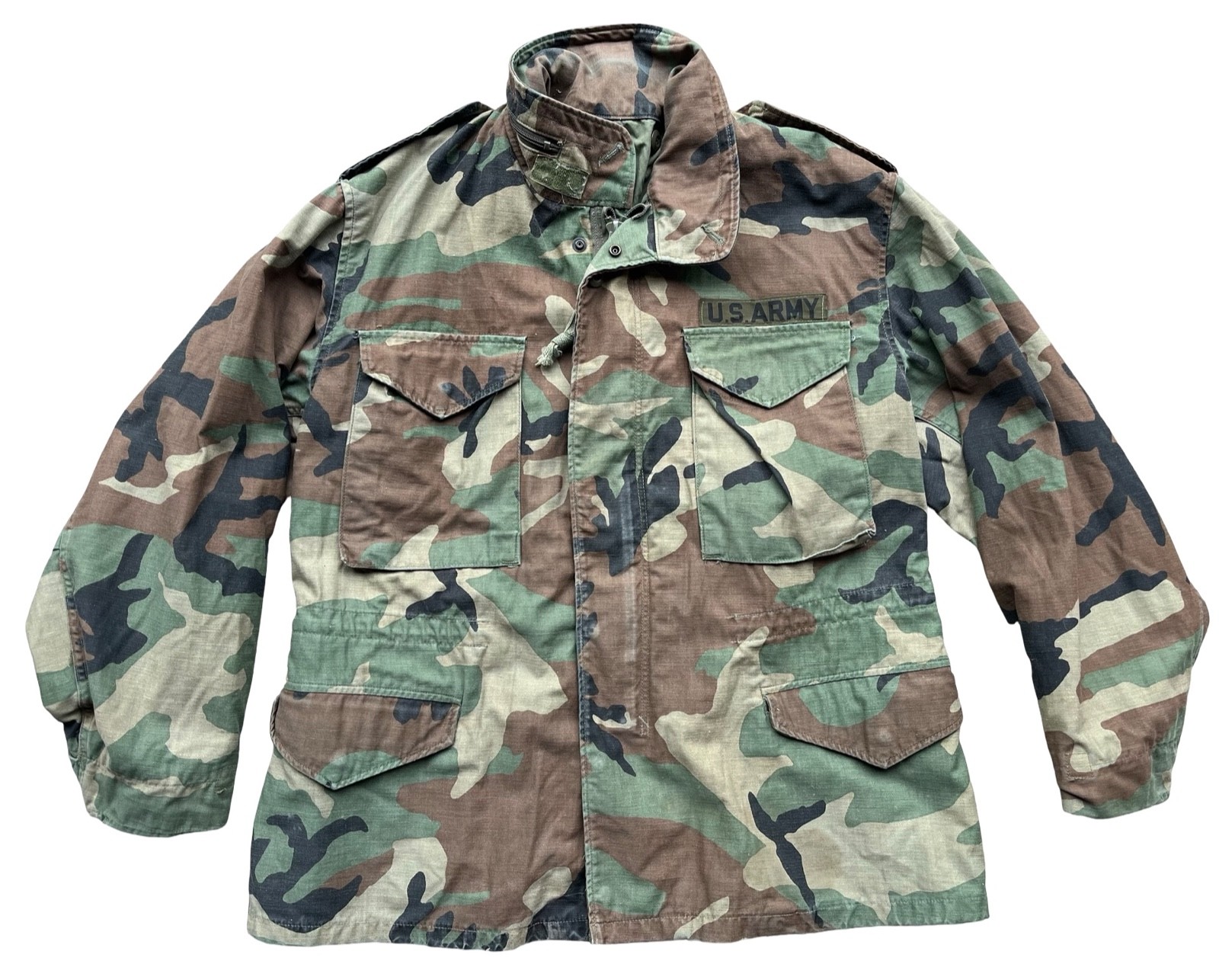 Vintage 80's USGI Cold Weather Jacket Camo MED SHORT Military M65 Woodland ARMY