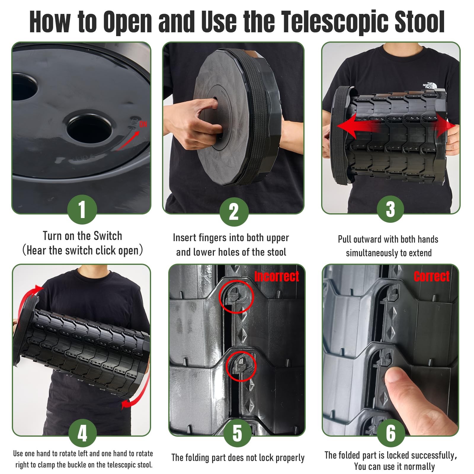 Upgraded Foldable Stool Thickened, Portable Collapsible Stool Retractable Sto...