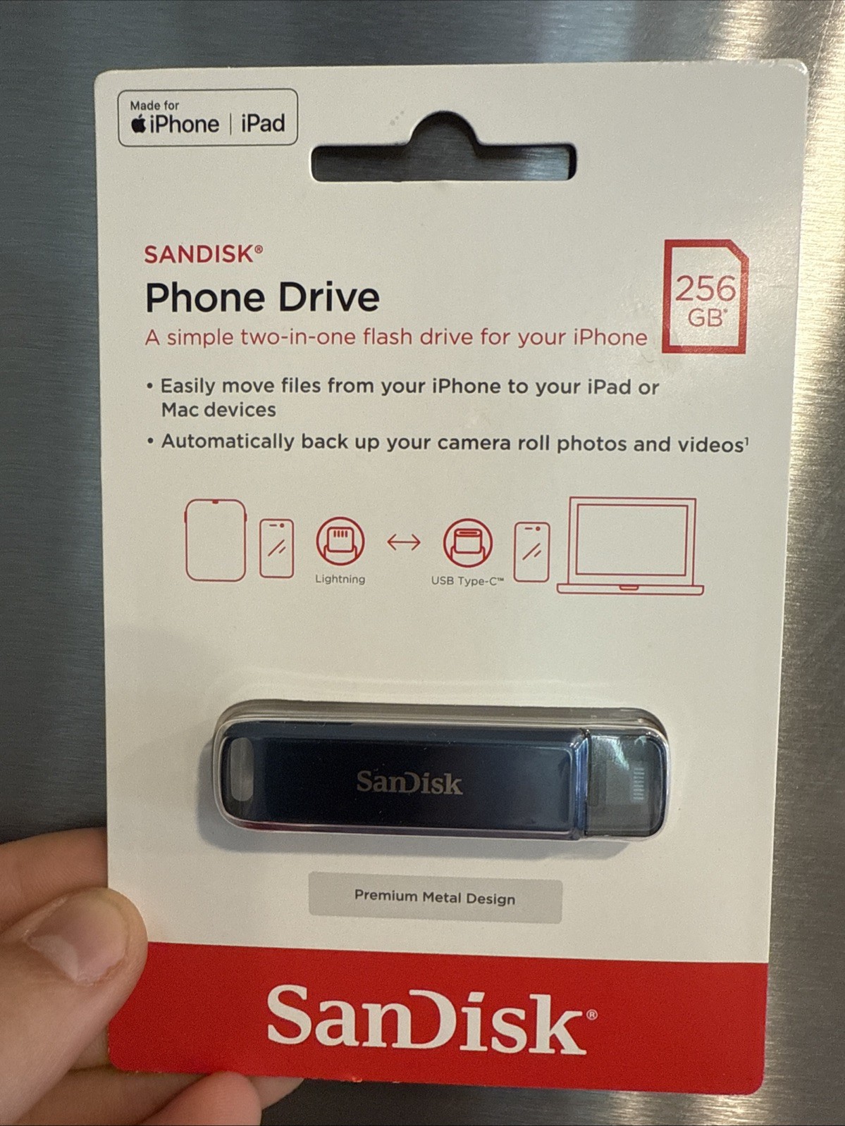 SanDisk 256GB Phone Drive for iPhone USB-C & Lightning SDIXD0N-256G-AW6ME
