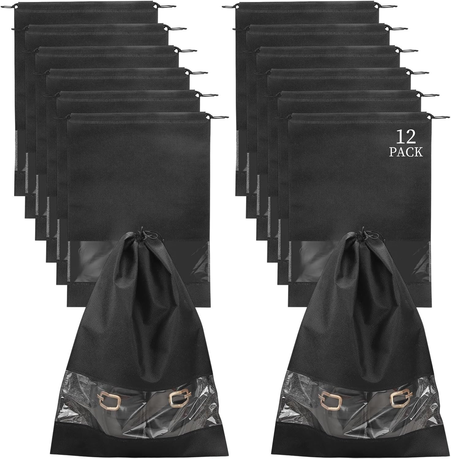 12 Pcs Portable Travel Shoe Bags, 17.3 x 12.6 Inches Waterproof Non-Woven Shoe O