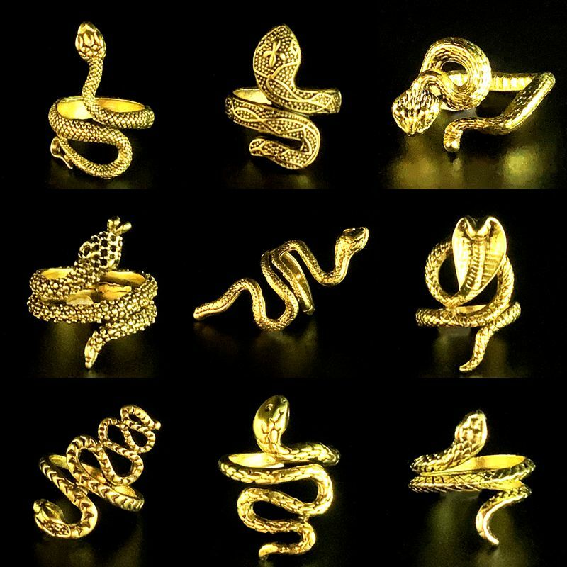 wholesale 30pcs gold snake rings mix charm Mesoid antique women men punk jewelry