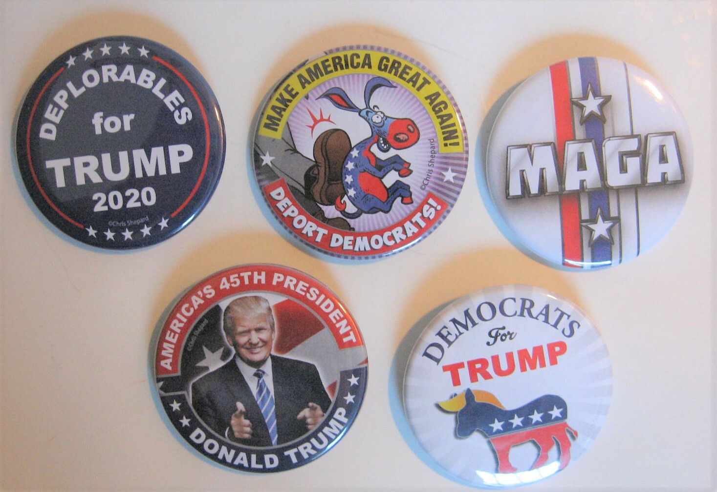 Five Trump 2020 Campaign Pinback Buttons MAGA Deplorables Deport Democrats