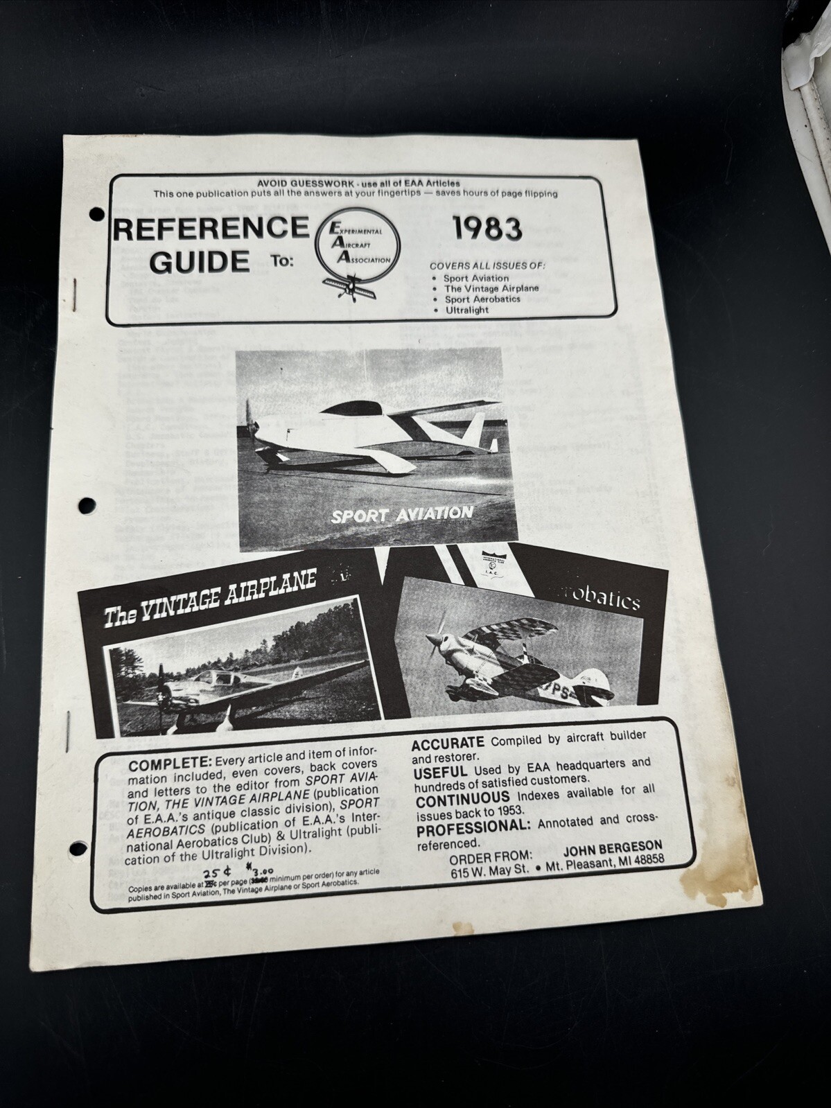 Reference Guide To Experimental Aircraft Association Articles 1983