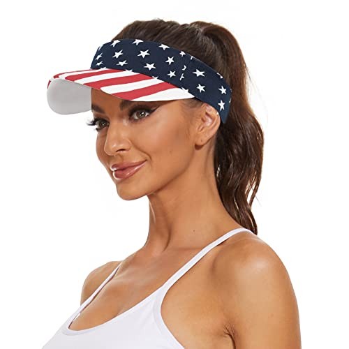 Structured Quick Dry Sports Sun Visor Hats for Women - One Size American Flag
