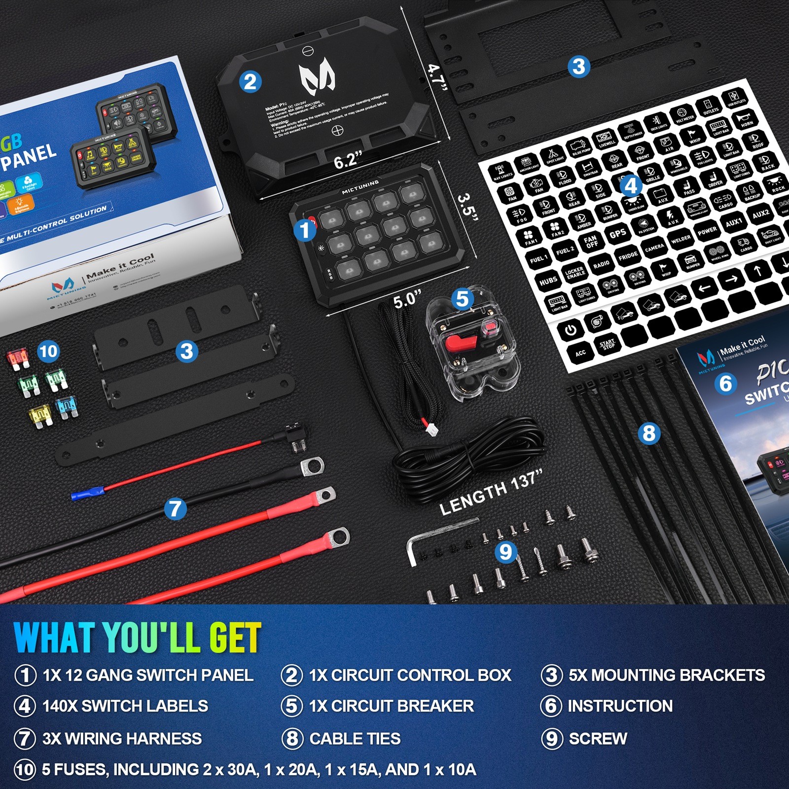 P1C 12 Gang RGB Switch Panel Momentary Toggle Flash Strobe Control Relay System