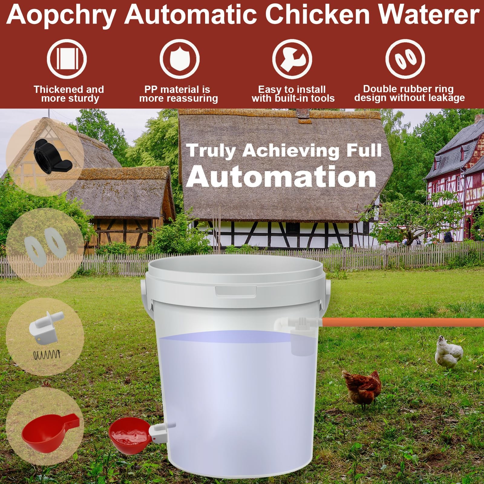 Automatic Chicken Waterer Set - 4 Chicken Water Cups, Float Valve, Drill Bit,...