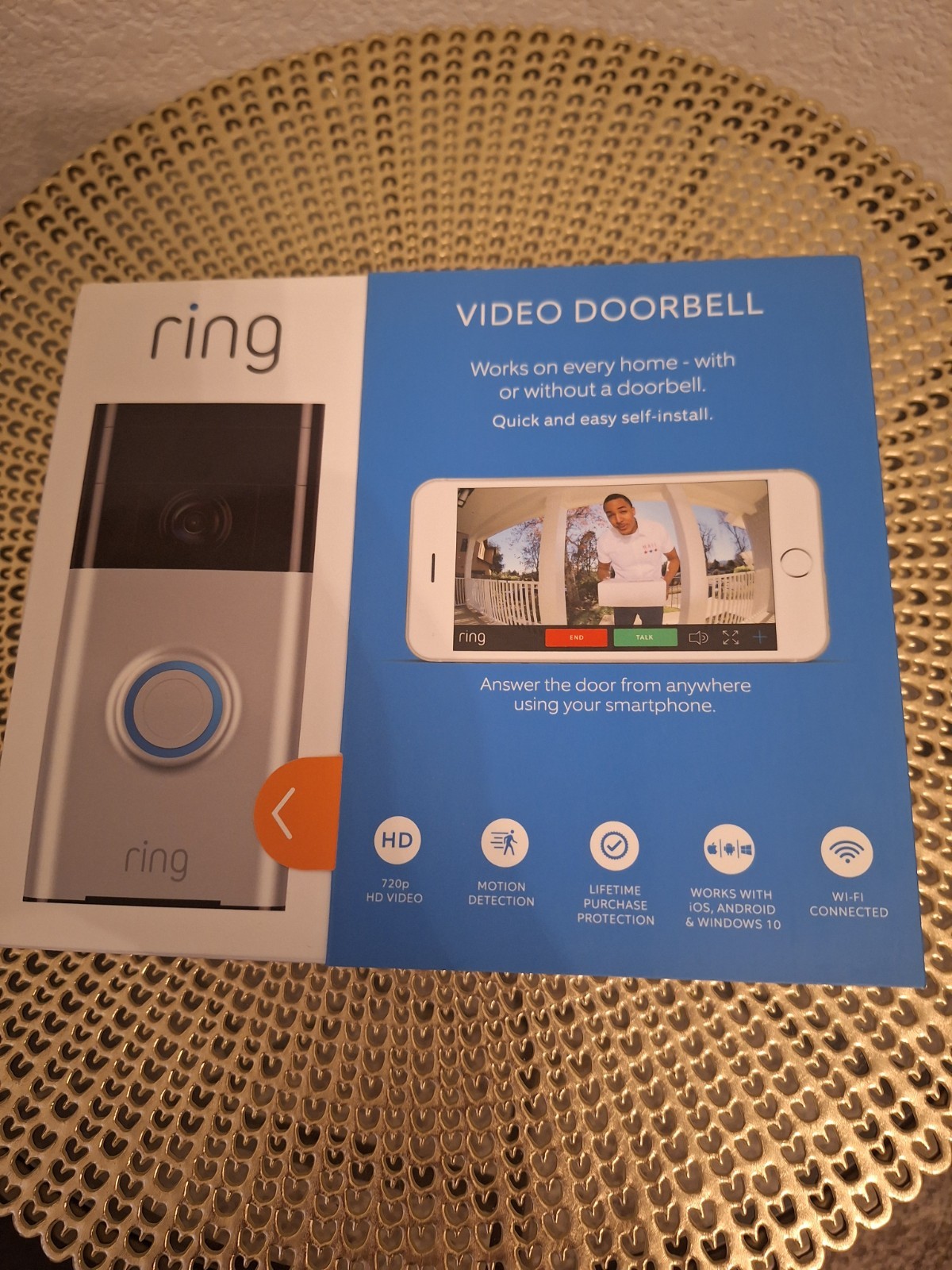 Ring Video Doorbell Wi-Fi Battery Night Vision Motion 2-Way Audio Silver/Black