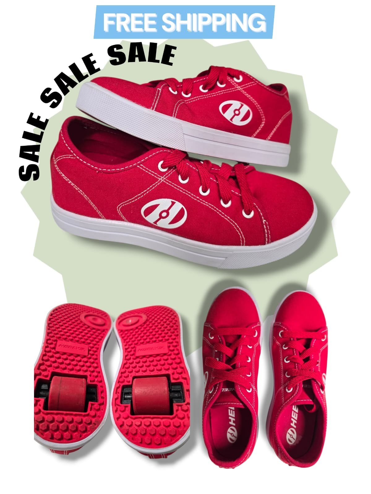 HEELYS Red Canvas Roller Shoes Size 5 Kids | FREE SHIPPING | Great Condition!