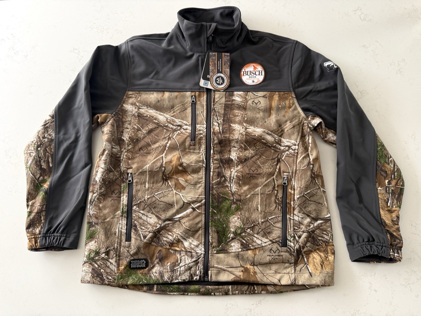 NWT Dri Duck Motion Soft Shell Jacket Realtree Xtra Camo - Busch Beer - Men’s L