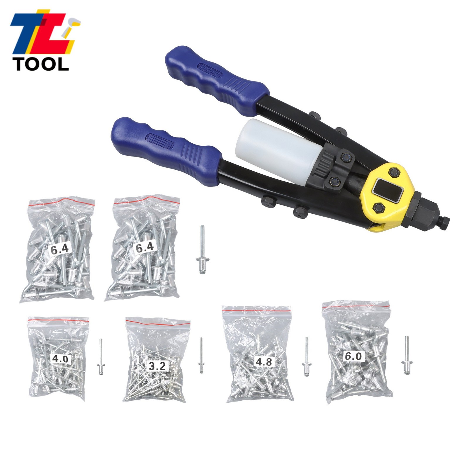 Pop Rivet Gun Kit 1/4" with 210Pcs Blind Rivets 13" Heavy Duty Hand Riveter Tool