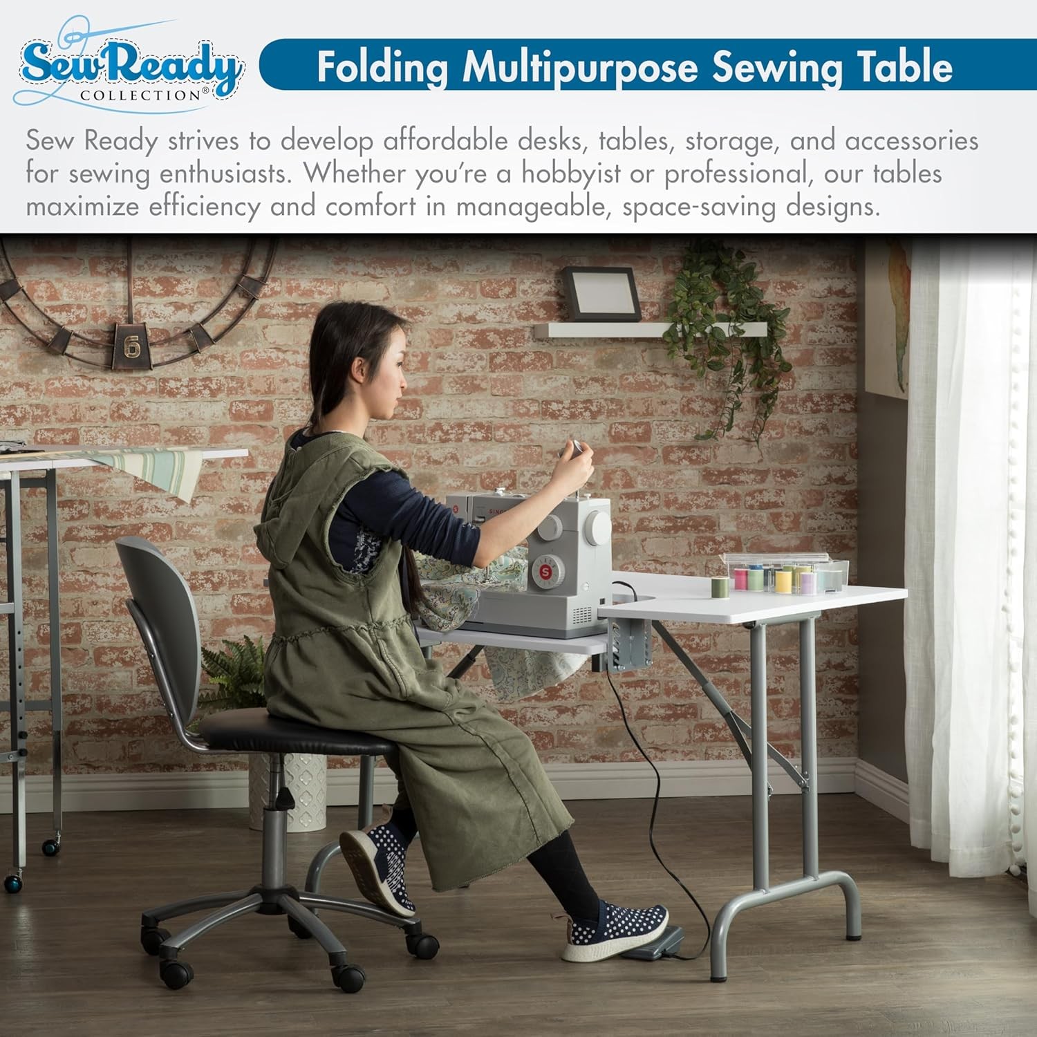 Sew Ready Folding Multipurpose Sewing Table - 47.5" W x 28" D Silver/White