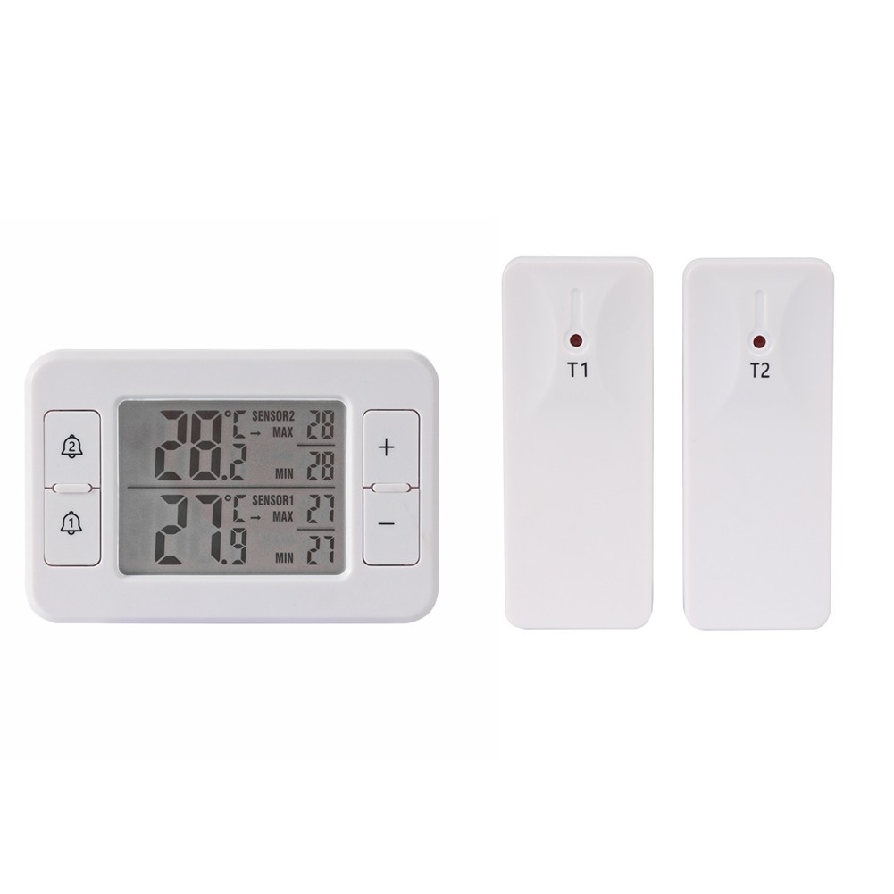 Wireless Thermometer System Featuring Two Remote Sensors for Temperature Alerts