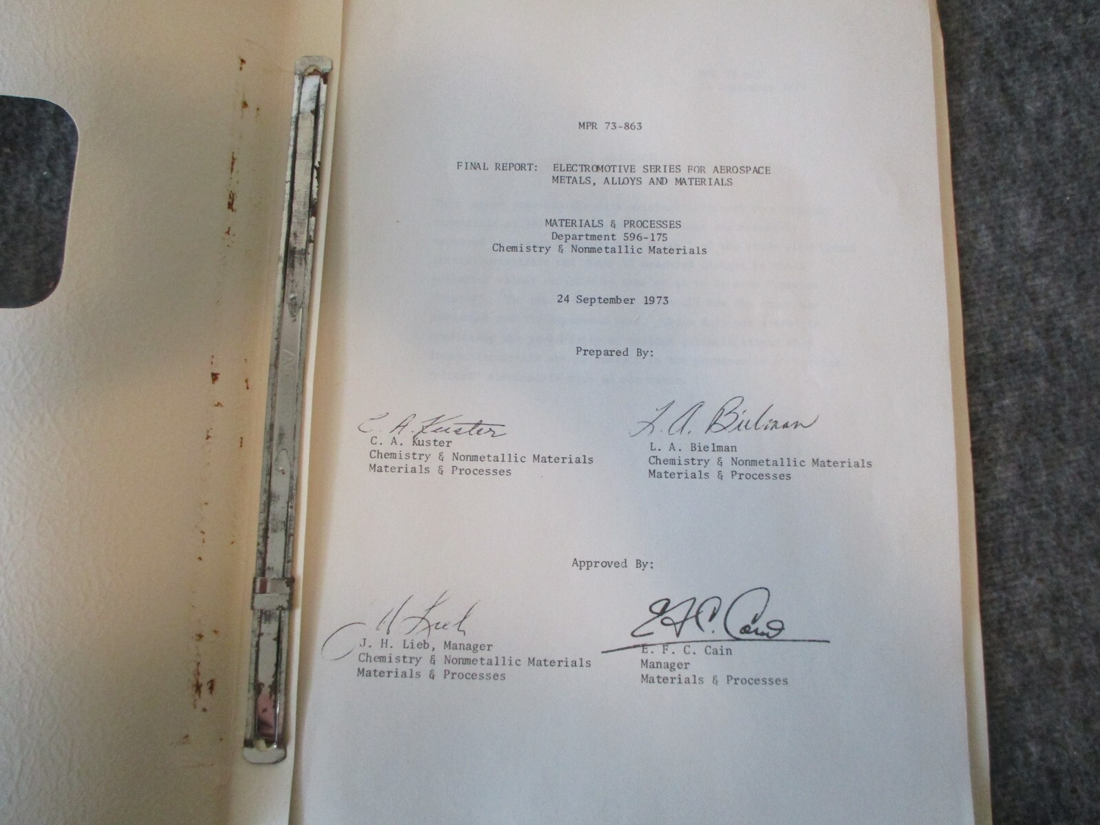 NASA SPACE SHUTTLE/VEHICLE SPECS METALS/MATERIALS/TESTING REPORTS/RESULTS 71-73