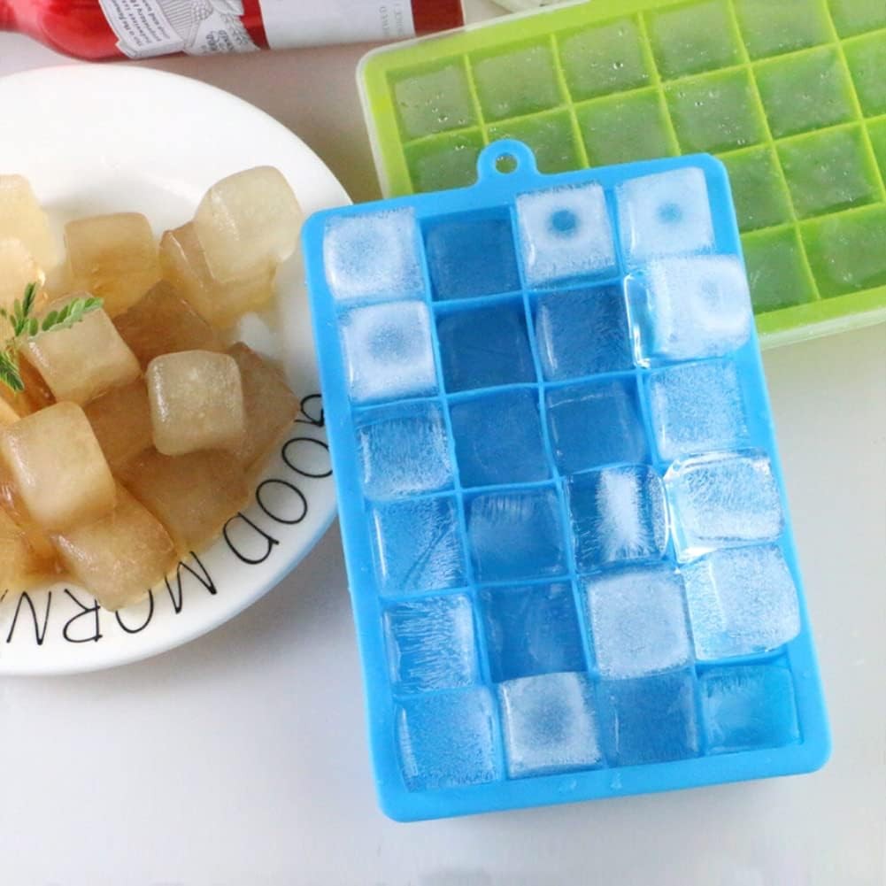 Ice Cube Tray, 3 Pack Silicone Small-scale, Blue, Green, Rose red