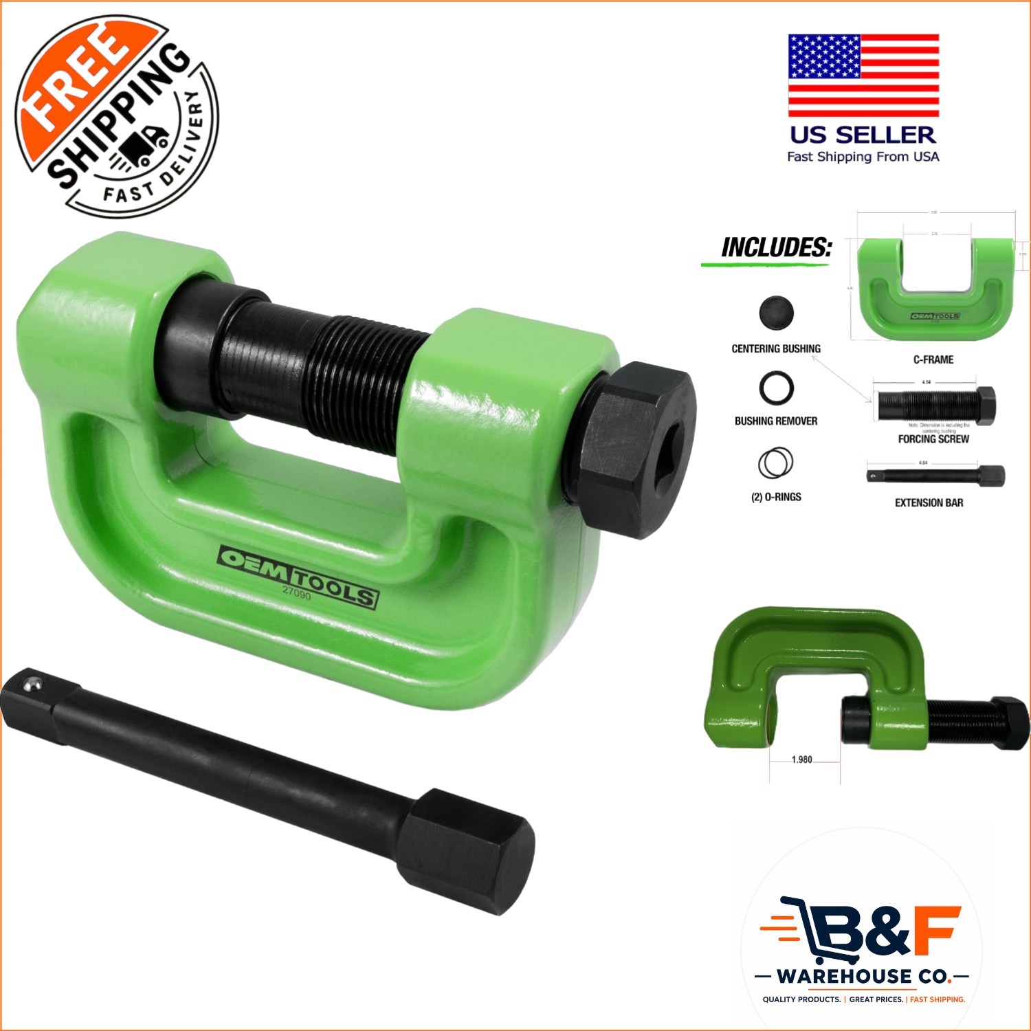 Brake Pin Press - 10-Ton Capacity, Durable Steel, No Hub Removal Needed