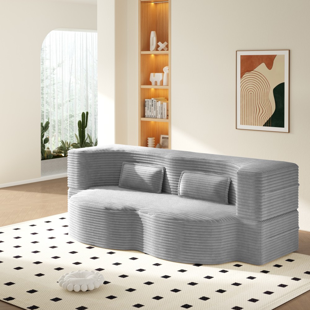 Twin Convertible Floor Sofa Bed w/ Pillows, Folding Guest Mattress Light Grey
