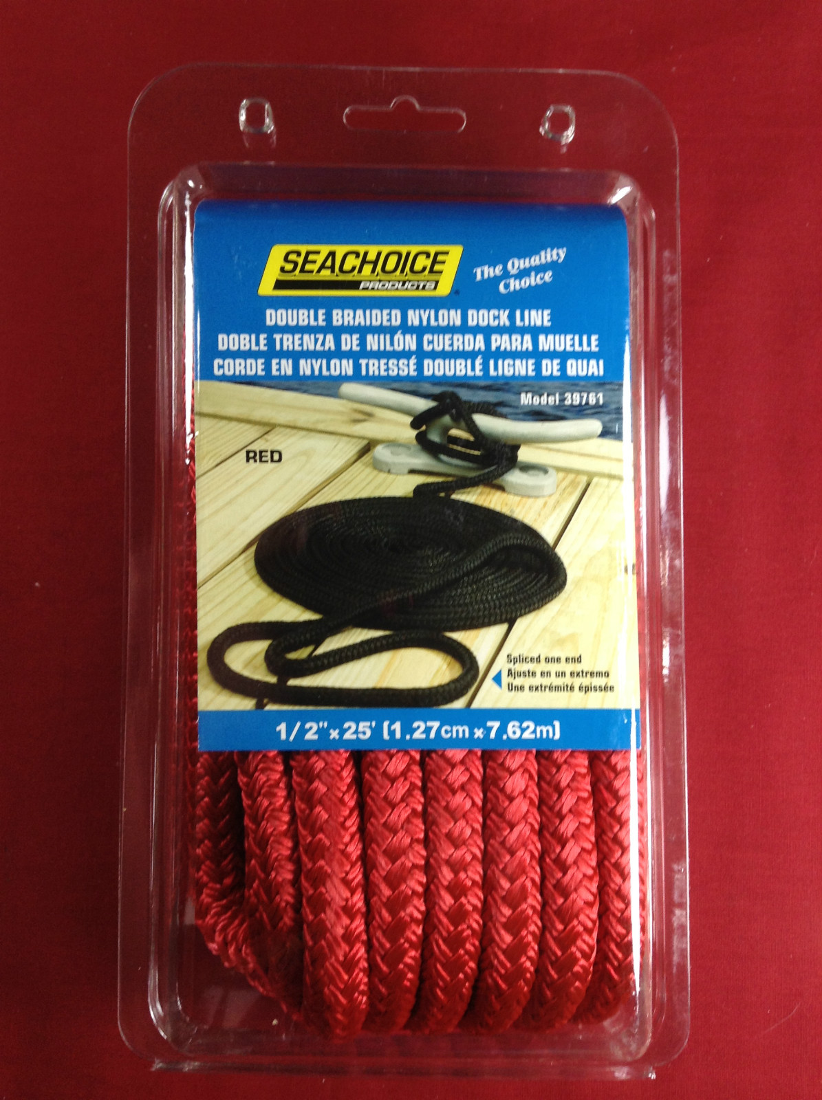DOCK LINE DOUBLE BRAIDED NYLON ROPE 1/2" x 25' RED SEACHOICE 39761