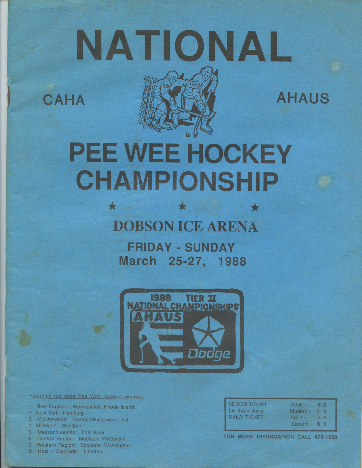 1988 "NATIONAL PEE WEE HOCKEY CHAMPIONSHIP" PROGRAM (20 PAGES, VAIL, COLORADO)