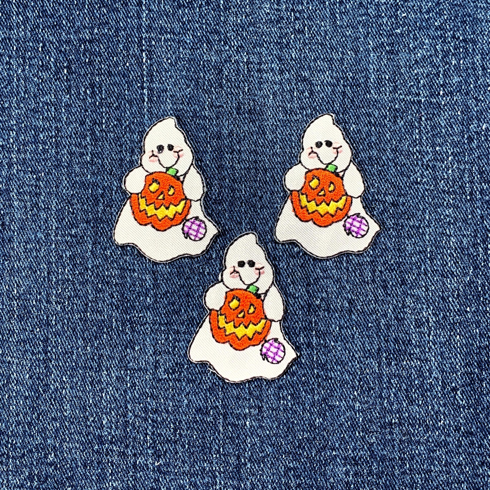 3-Pack Smiling Ghost Applique Patch - Embroidered Pumpkin & Halloween Badge
