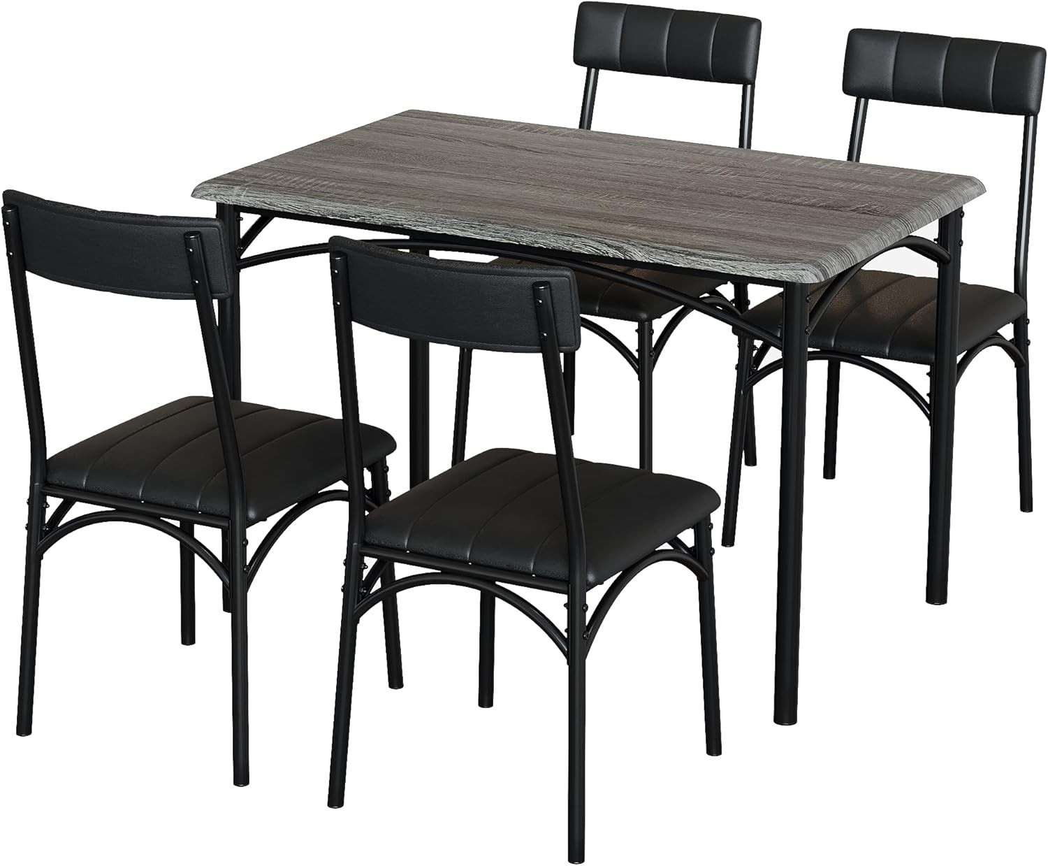 Modern 5-Piece Wood Dining Set with 4 Padded Chairs for Apartment & Kitchen Gray