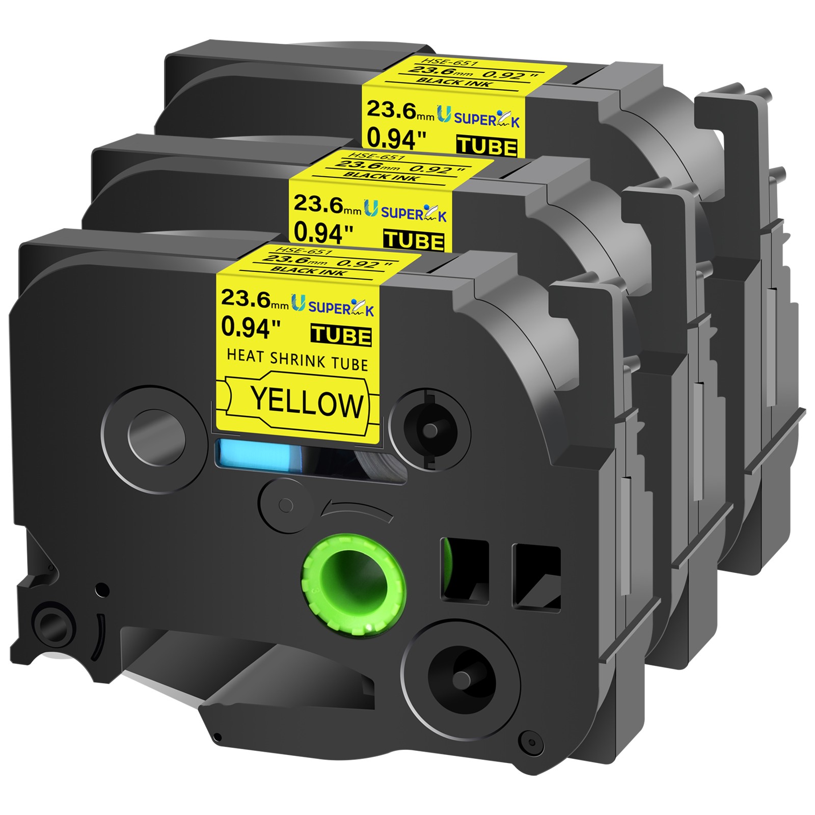 3PK Heat Shrink Tube Label Tape For Brother P-Touch HSe-651 HSe651 23.6mm Yellow