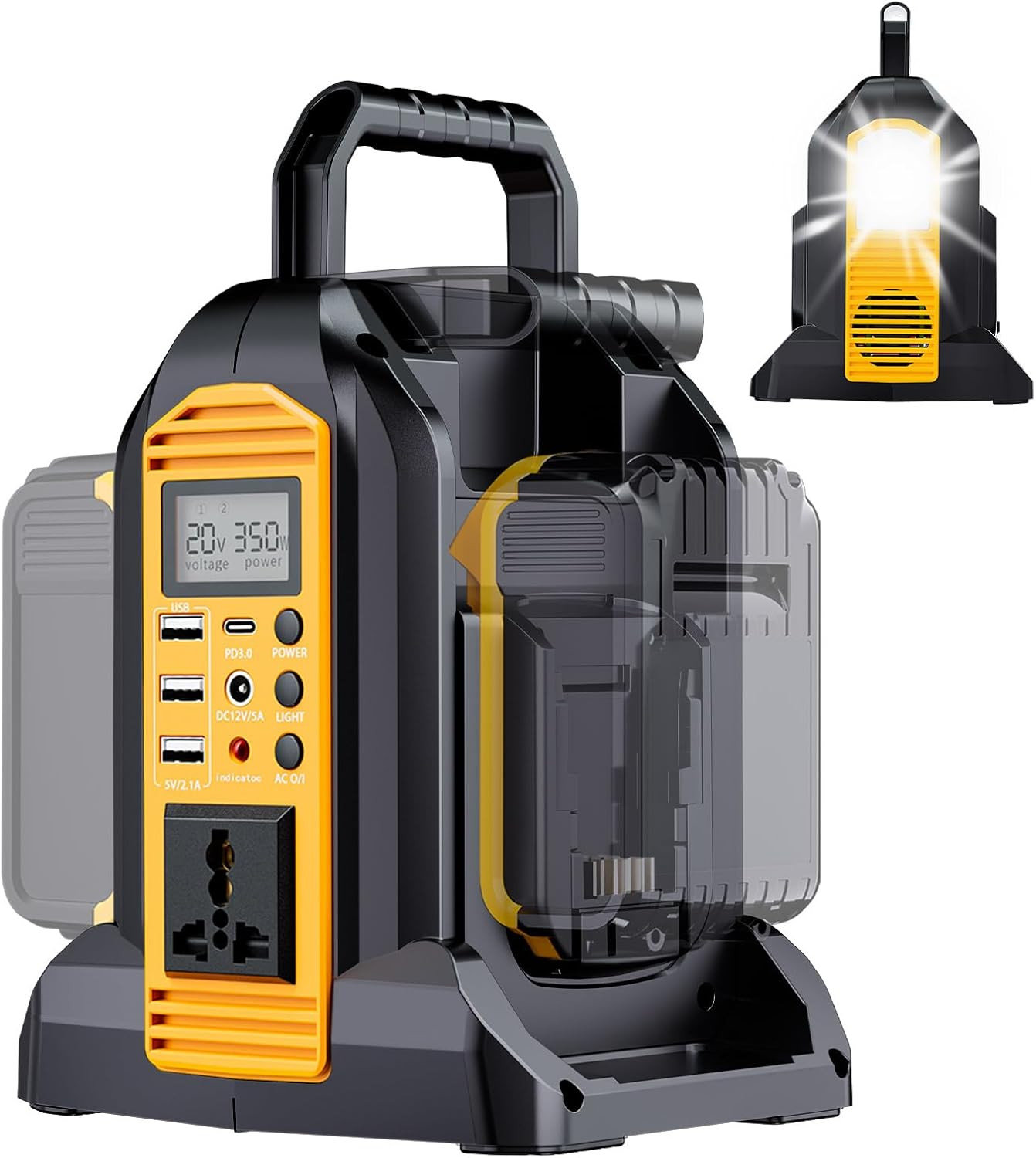 350W Power Inverter for Dewalt 20V 60V Battery, 2-Port Battery Converts 20V DC t