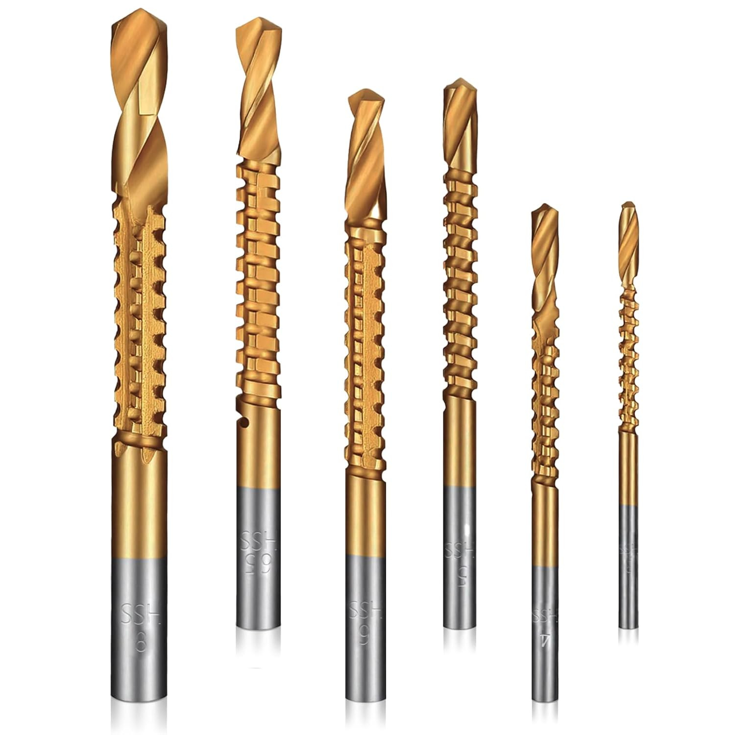 6-Pack Titanium Serrated Drill Bit Set 3-8mm Side Cutting Wood Metal Hole Saw