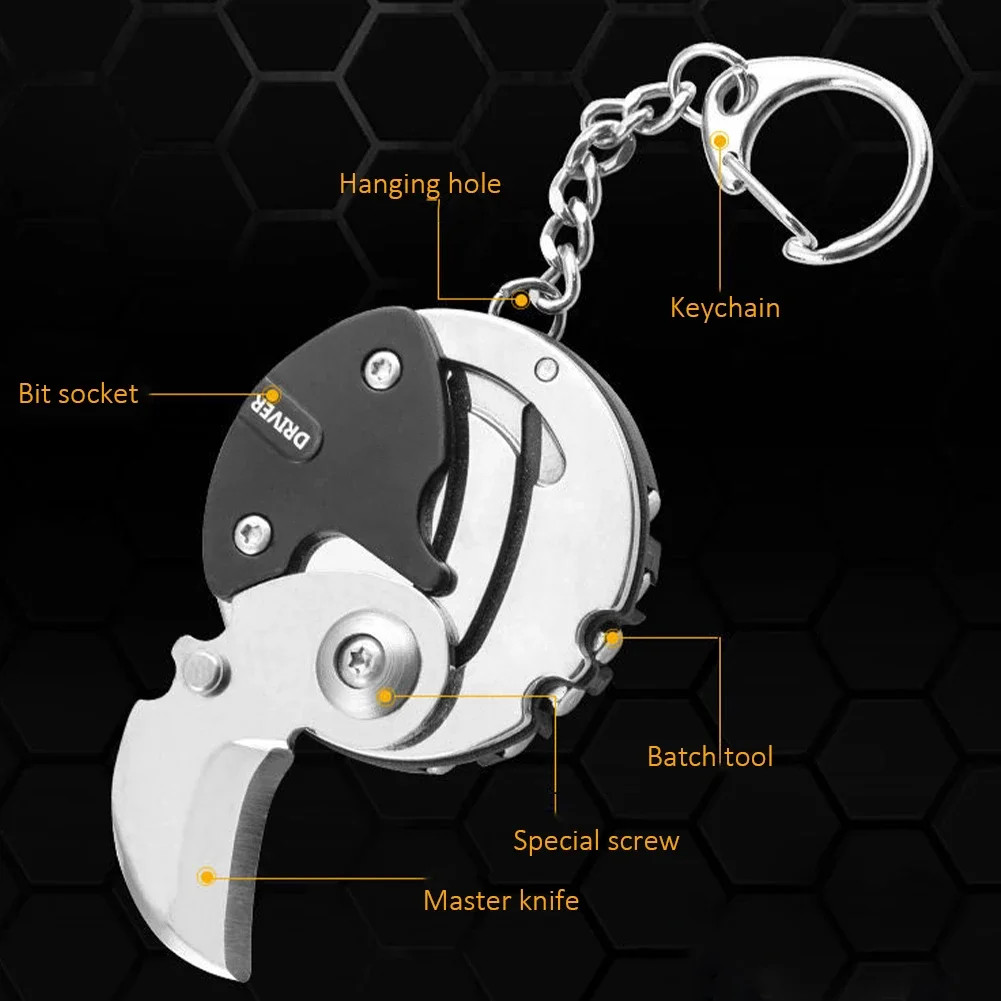 Multifunctional EDC Keychain Screwdriver Hex Coin Folding Pocket Tool
