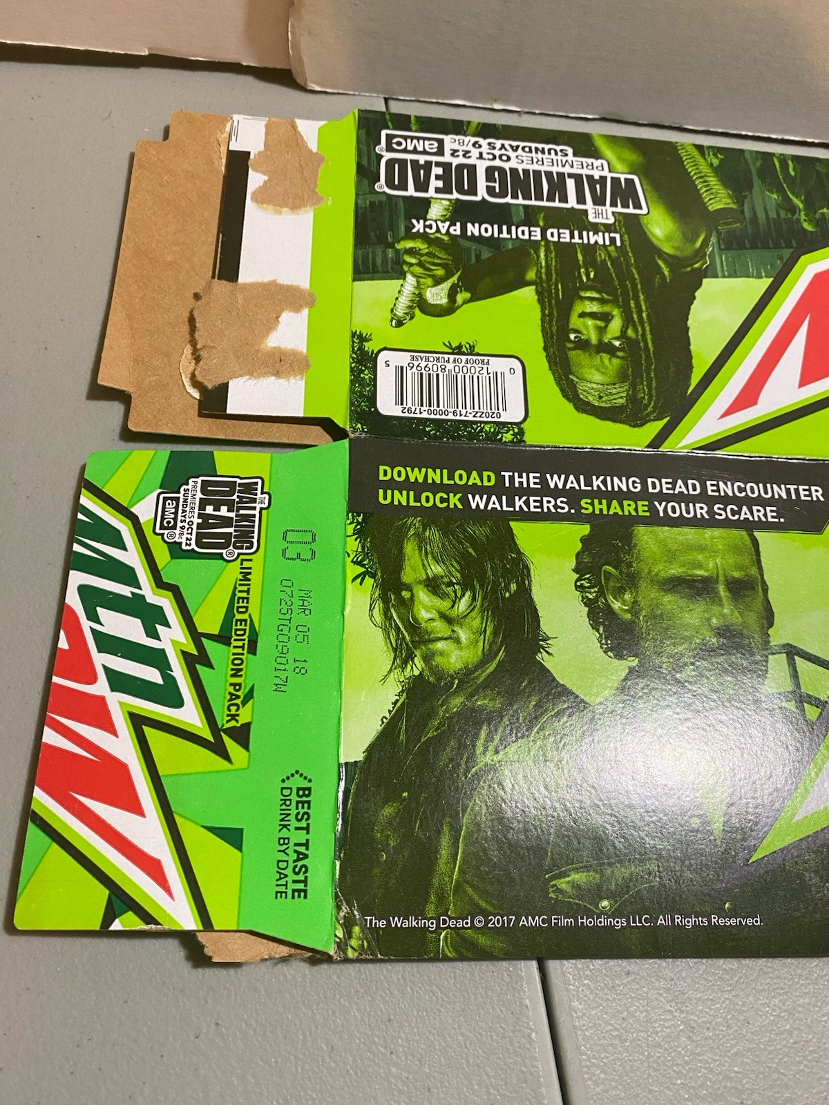 2017 EMPTY Limited Edition Mountain Dew Walking Dead 12 Pack Box Flattened