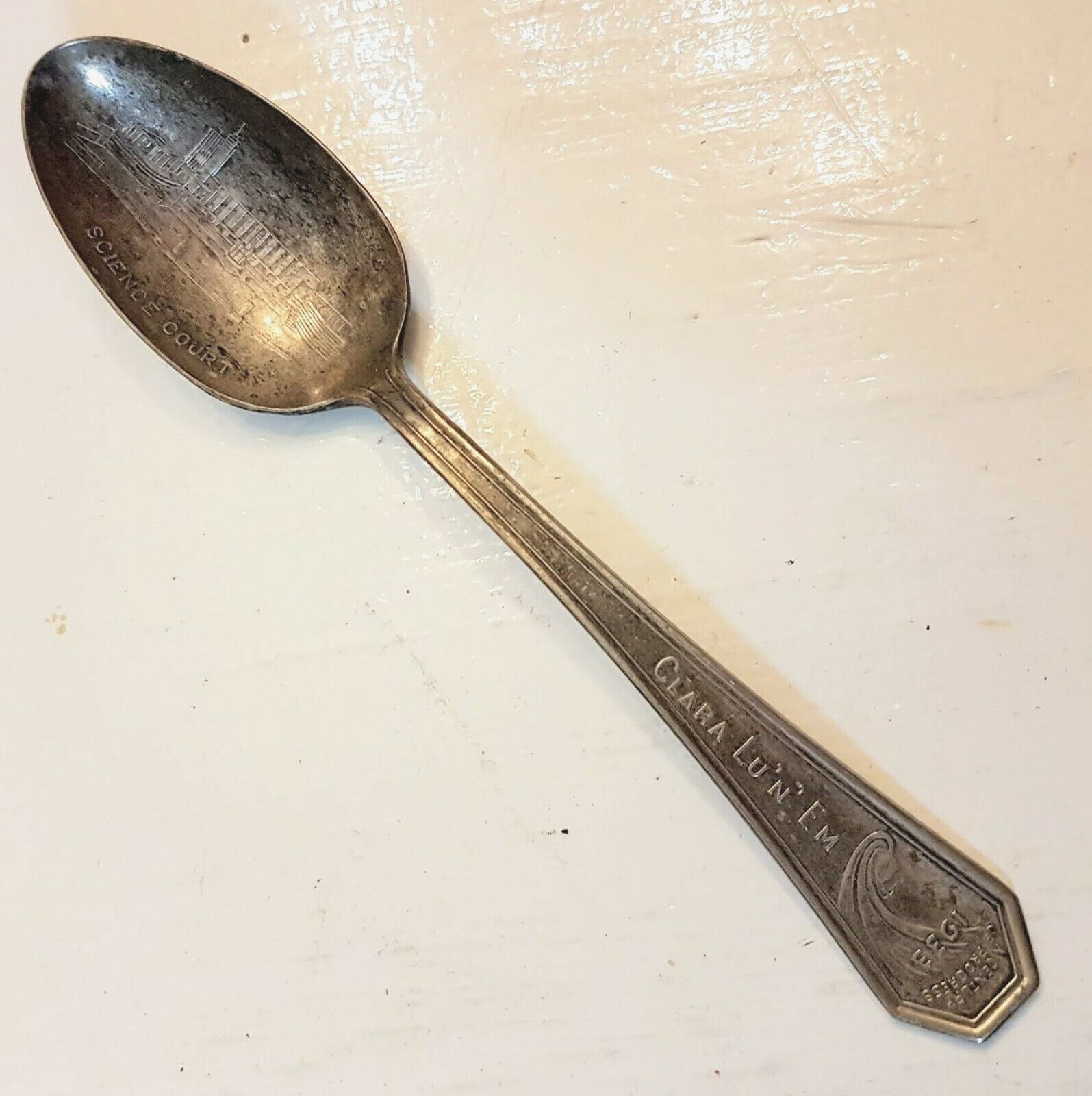 Winthrop Silver Plate Spoon Chicago Worlds Fair CLARA LU'N'EM 1933 Science Court