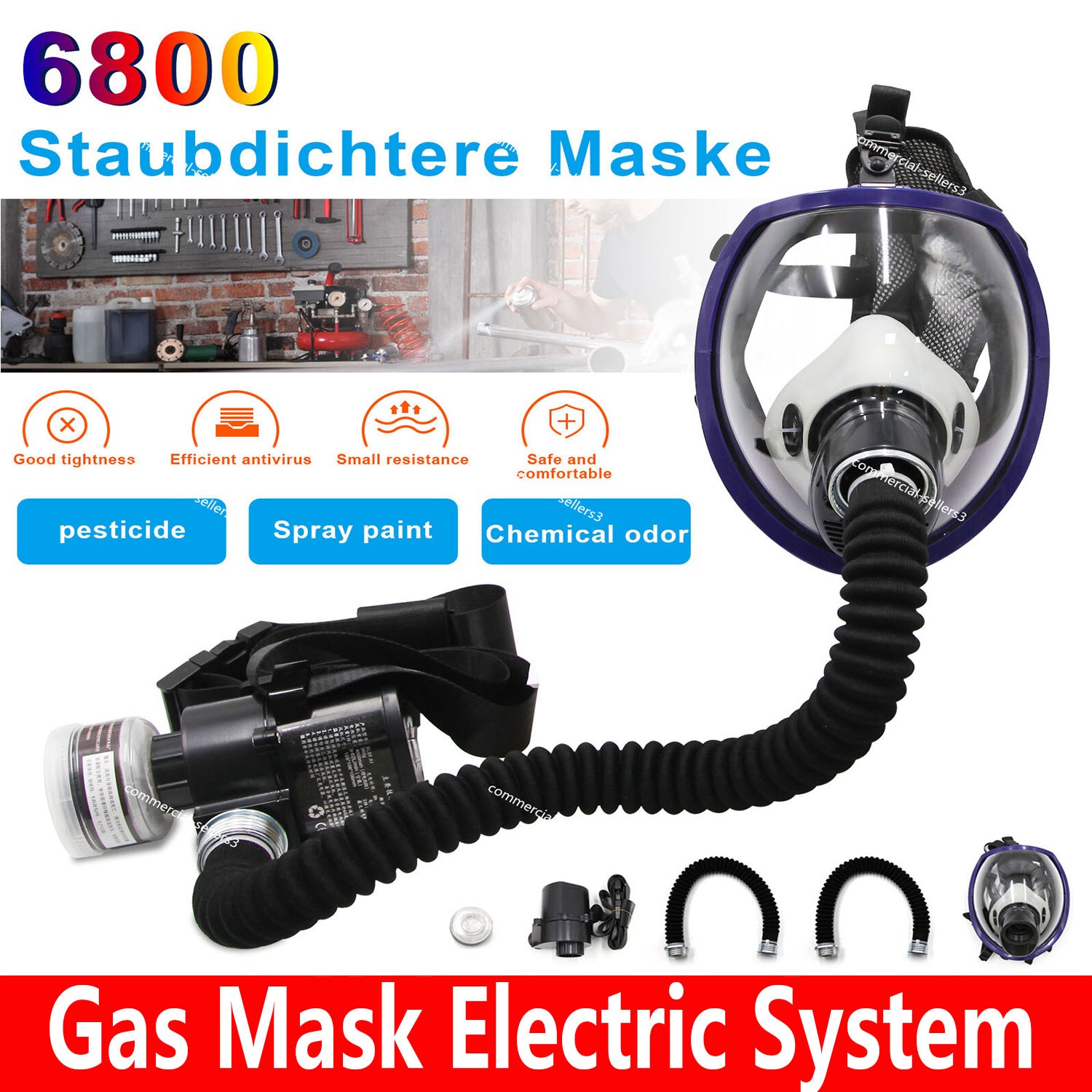 Electric Full Face 6800Gas Mask Constant Flow Respirator Supplied Air Fed System