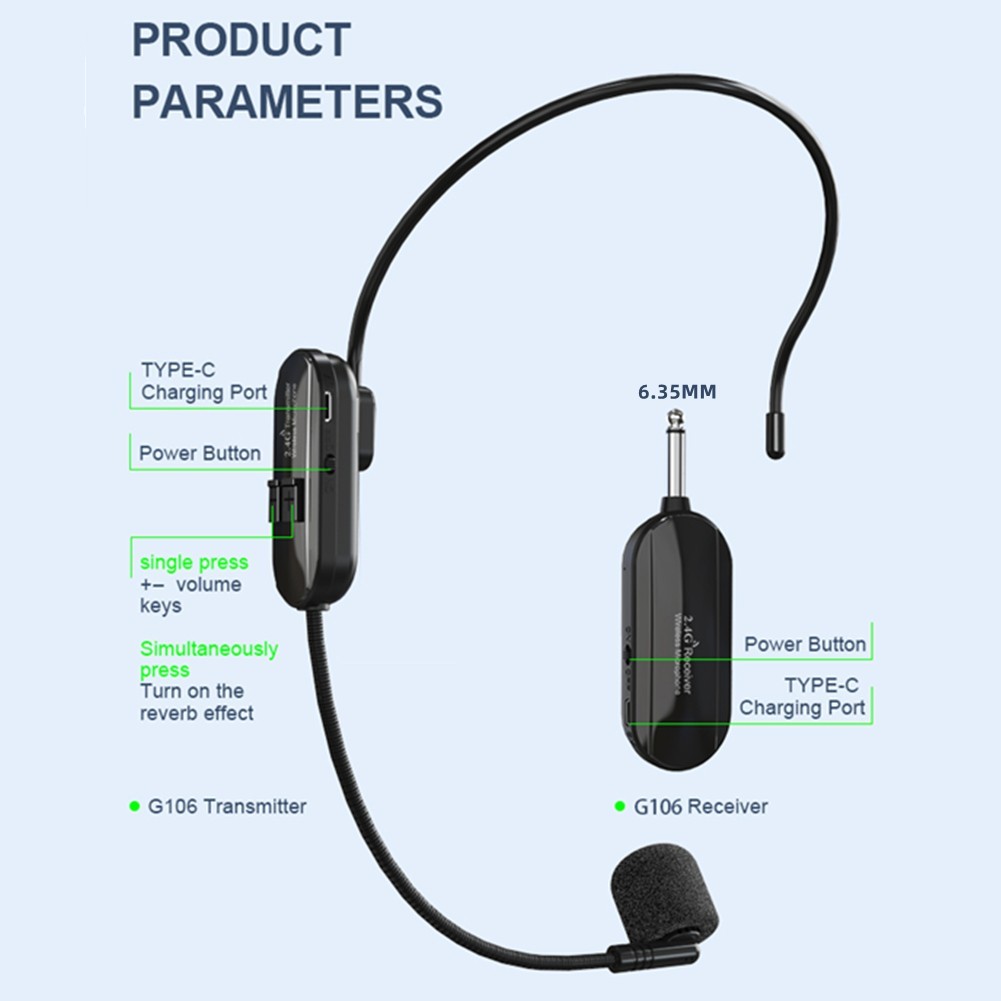 for 2.4G Wireless Microphone Headset 160FT Range Mic For Teach Outdoor Speech
