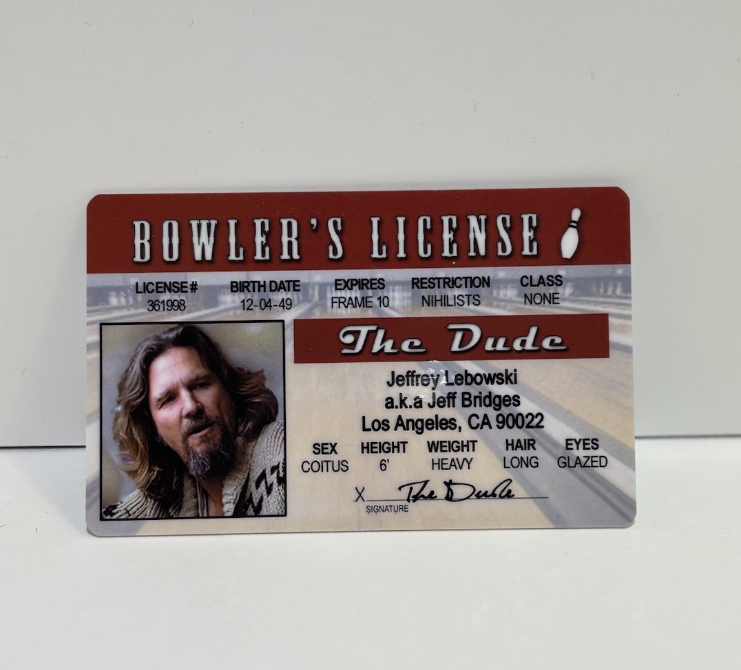 Big Lebowski The Dude novelty Bowler's License Bowling Bowler Jeff Bridges
