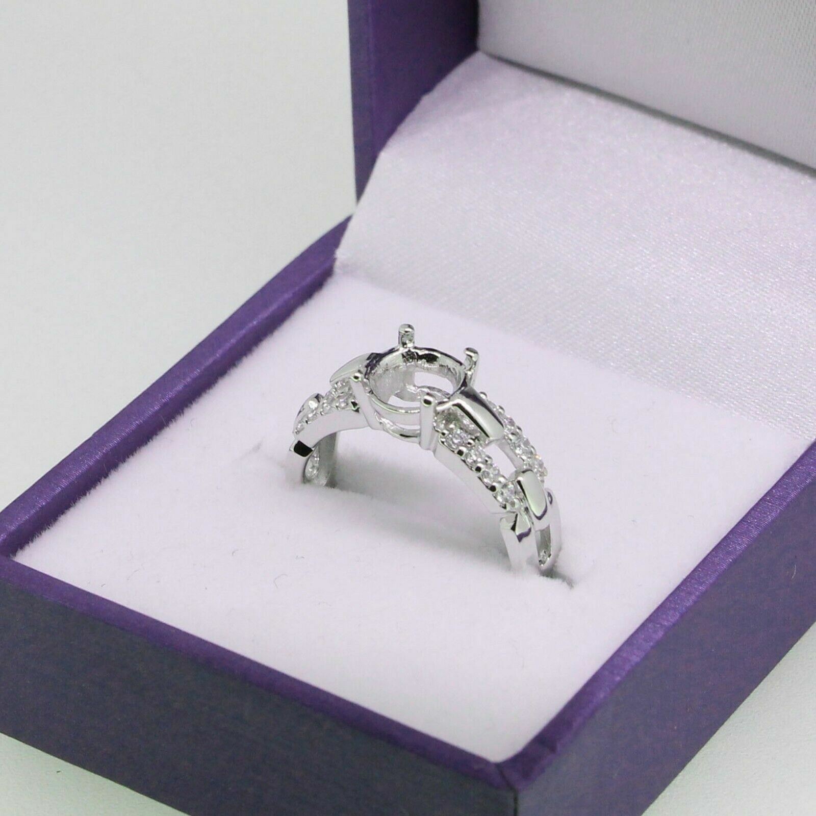 Sterling Silver Semi Mount Ring Setting Round RD 7x7mm Topaz Interlock Chain