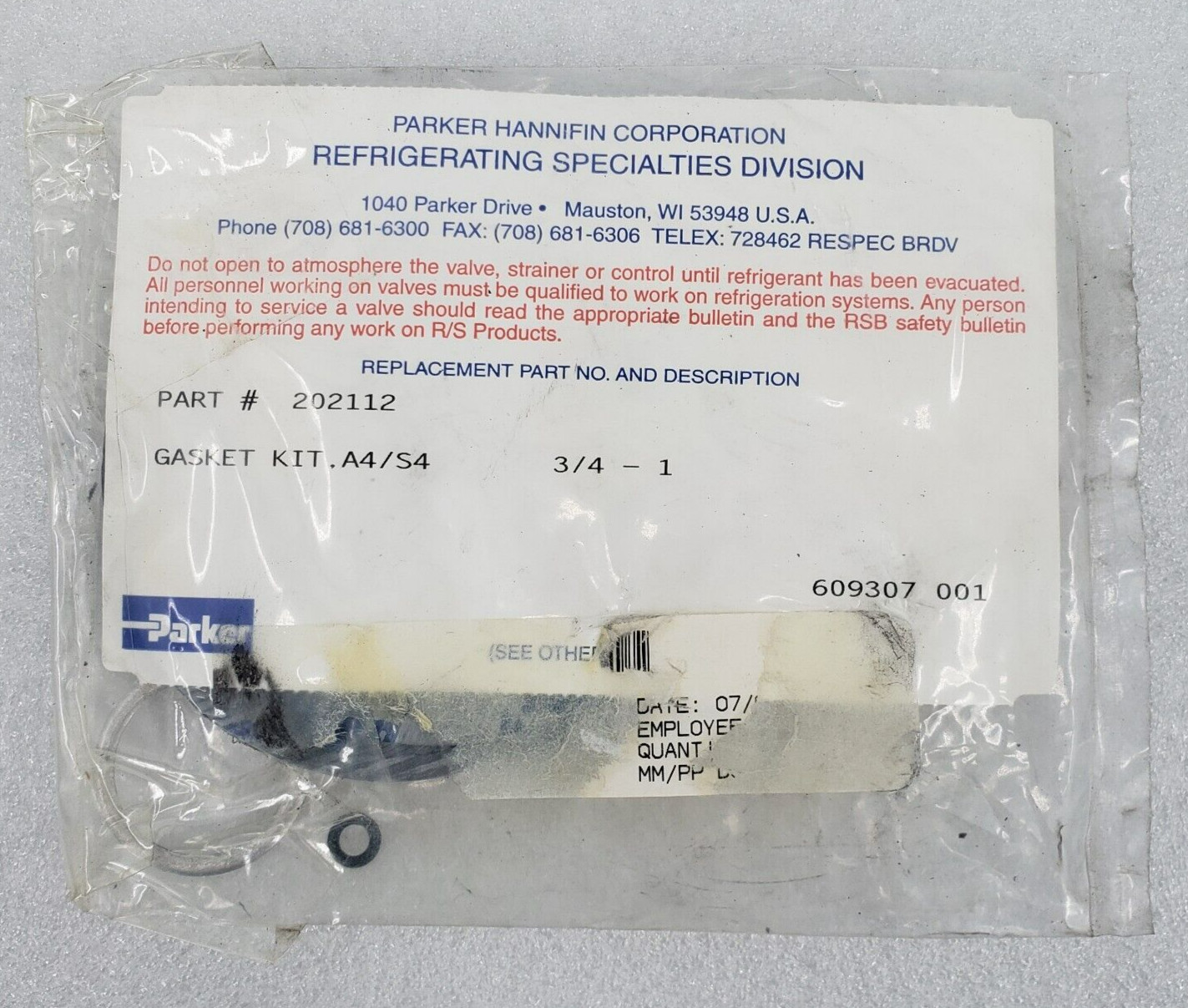 Parker 202112 Gasket Repair Kit A4/S4  3/4-1 Brand New Factory Sealed.